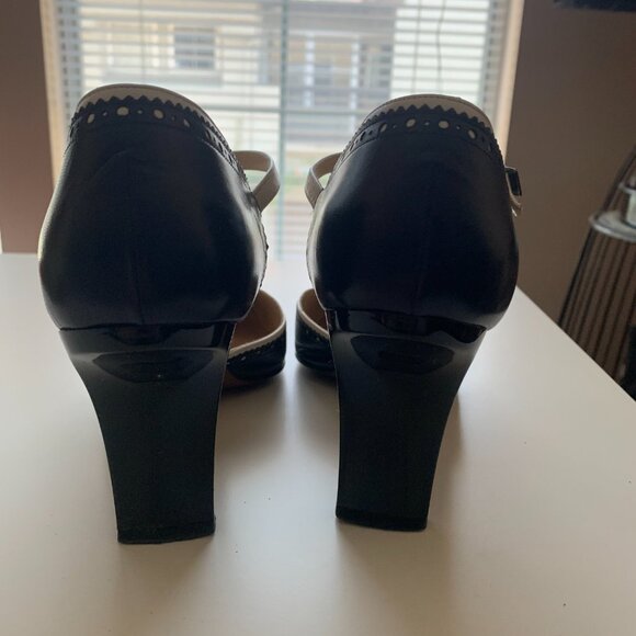 Christian Dior Navy and White Spectator Ankle Strap Heels - Picture 5 of 10